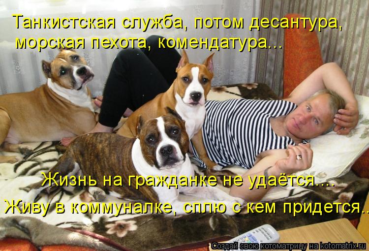 Танкистская служба, потом десантура, морская пехота, комендатура... Жизнь на гражданке не удаётся...... Котоматрица: Танкистская служба, потом десантура, морская пехота, комендатура... Жизнь на гражданке не удаётся.... Живу в коммуналке, сплю с кем придется...