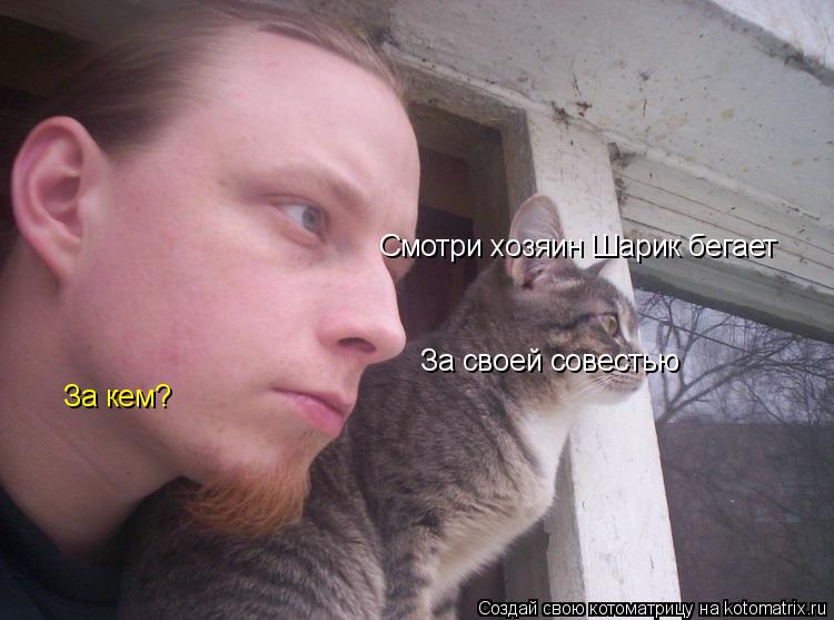 Смотри хозяин Шарик бегает За кем? За своей совестью... Котоматрица: Смотри хозяин Шарик бегает За кем? За своей совестью