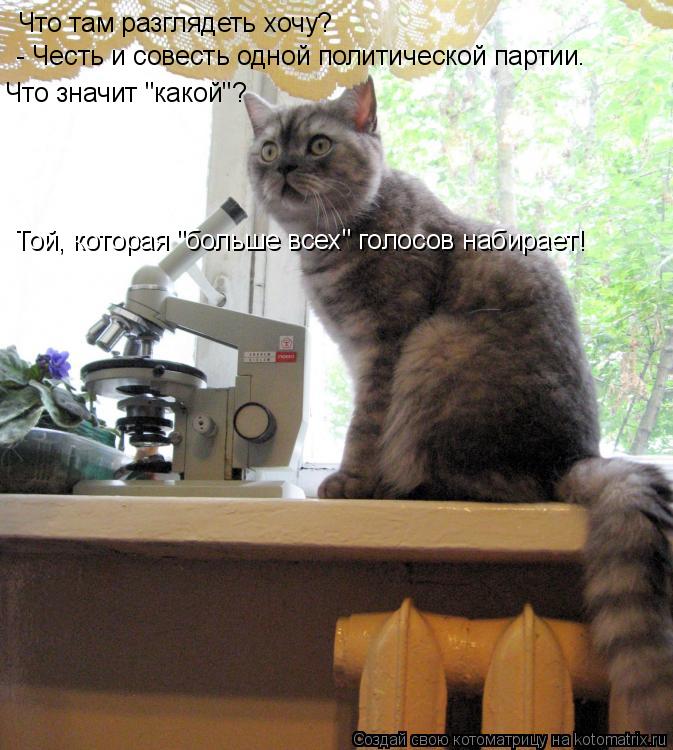 Что там разглядеть хочу? - Честь и совесть одной политической партии. Что значит "какой"? Той, котора... Котоматрица: Что там разглядеть хочу? - Честь и совесть одной политической партии. Что значит "какой"? Той, которая "больше всех" голосов набирает!