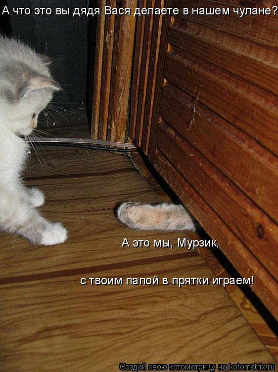 А что это вы дядя Вася делаете в нашем чулане? А это мы, Мурзик, с твоим папой в прятки играем!... Котоматрица: А что это вы дядя Вася делаете в нашем чулане? А это мы, Мурзик, с твоим папой в прятки играем!