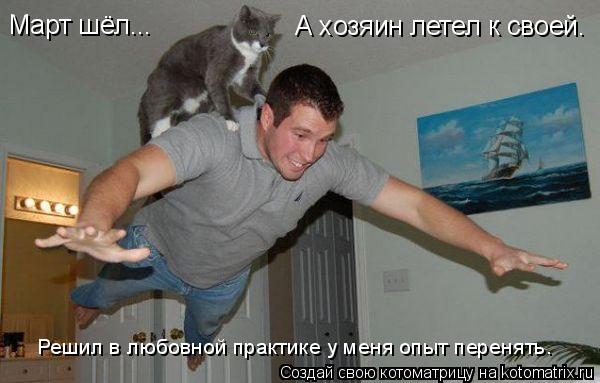 Март шёл... А хозяин летел к своей. Решил в любовной практике у меня опыт перенять.... Котоматрица: Март шёл... А хозяин летел к своей. Решил в любовной практике у меня опыт перенять.
