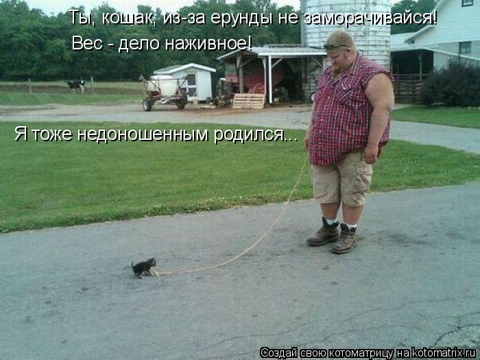 Вес - дело наживное! Ты, кошак, из-за ерунды не заморачивайся! Я тоже недоношенным родился...... Котоматрица: Вес - дело наживное! Ты, кошак, из-за ерунды не заморачивайся! Я тоже недоношенным родился...