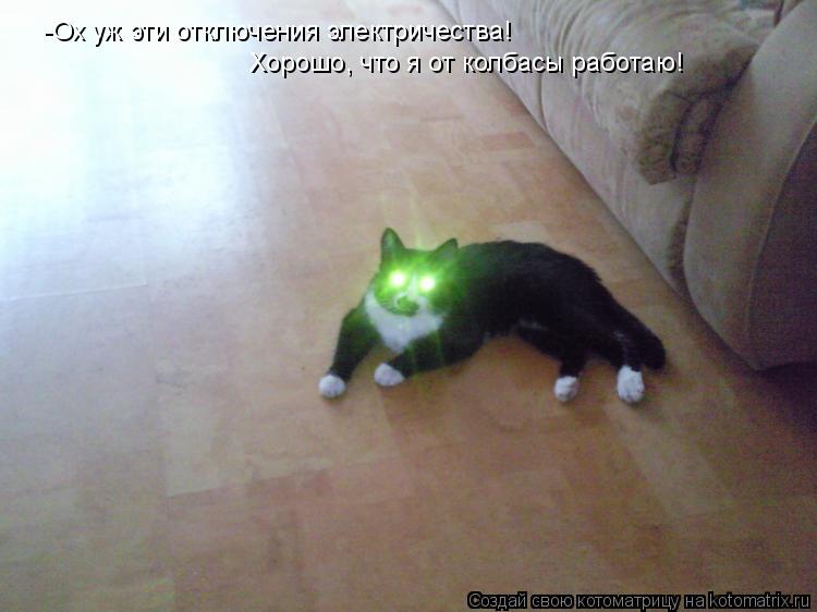 -Ох уж эти отключения электричества! Хорошо, что я от колбасы работаю!... Котоматрица: -Ох уж эти отключения электричества! Хорошо, что я от колбасы работаю!