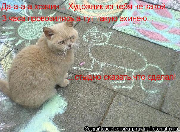 Да-а-а-а,хозяин... Художник из тебя не какой. 3 часа провозились,а тут такую ахинею... ...стыдно сказ... Котоматрица: Да-а-а-а,хозяин... Художник из тебя не какой. 3 часа провозились,а тут такую ахинею... ...стыдно сказать,что сделал!