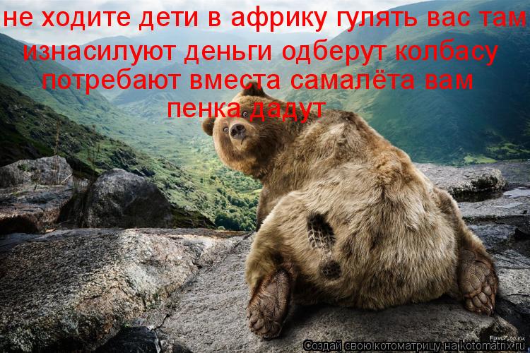 Котоматрица: не ходите дети в африку гулять вас там изнасилуют деньги одберут колбасу потребают вместа самалёта вам пенка дадут