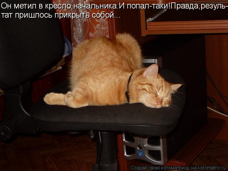 Он метил в кресло начальника.И попал-таки!Правда,резуль- тат пришлось прикрыть собой...... Котоматрица: Он метил в кресло начальника.И попал-таки!Правда,резуль- тат пришлось прикрыть собой...