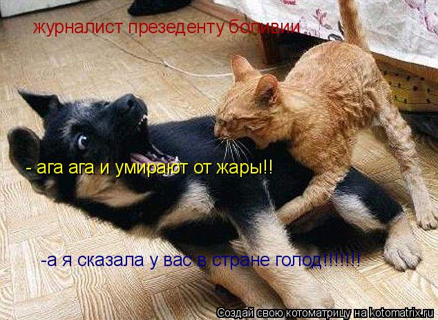Котоматрица: журналист презеденту боливии  -а я сказала у вас в стране голод!!!!!!! - ага ага и умирают от жары!!
