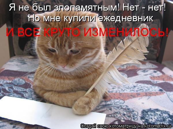 Котоматрица: Но мне купили ежедневник Я не был злопамятным! Нет - нет! И ВСЕ КРУТО ИЗМЕНИЛОСЬ!