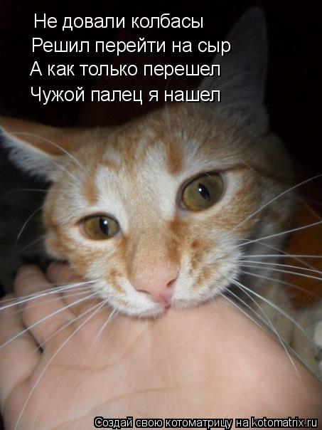 Не довали колбасы Решил перейти на сыр А как только перешел Чужой палец я нашел... Котоматрица: Не довали колбасы Решил перейти на сыр А как только перешел Чужой палец я нашел