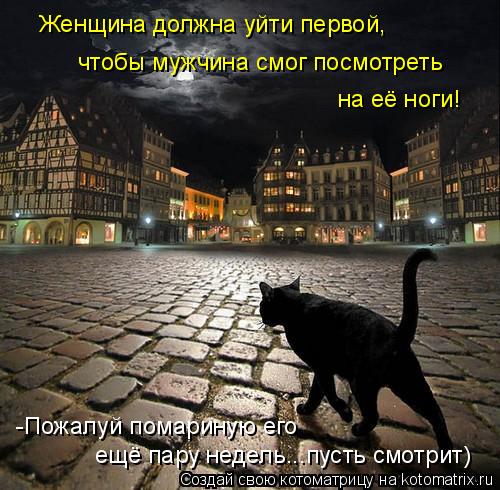 Женщина должна уйти первой, на её ноги! чтобы мужчина смог посмотреть -Пожалуй помариную его ещё пар... Котоматрица: Женщина должна уйти первой, на её ноги! чтобы мужчина смог посмотреть -Пожалуй помариную его ещё пару недель...пусть смотрит)
