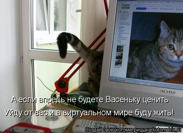 Котоматрица: А если впредь не будете Васеньку ценить Уйду от вас и в виртуальном мире буду жить!