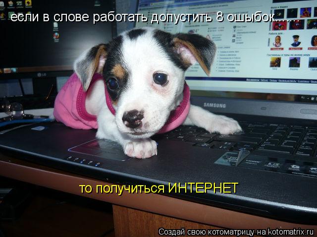 если в слове работать допустить 8 ошыбок....... то получиться ИНТЕРНЕТ... Котоматрица: если в слове работать допустить 8 ошыбок....... то получиться ИНТЕРНЕТ