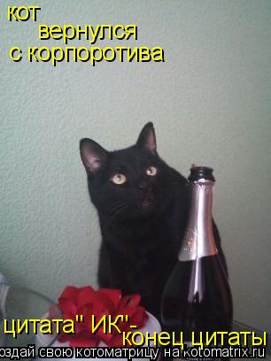 кот вернулся с корпоротива цитата" ИК"- конец цитаты... Котоматрица: кот вернулся с корпоротива цитата" ИК"- конец цитаты