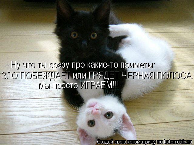 - Ну что ты сразу про какие-то приметы: ЗЛО ПОБЕЖДАЕТ или ГРЯДЕТ ЧЕРНАЯ ПОЛОСА... Мы просто ИГРАЕМ!!!... Котоматрица: - Ну что ты сразу про какие-то приметы: ЗЛО ПОБЕЖДАЕТ или ГРЯДЕТ ЧЕРНАЯ ПОЛОСА... Мы просто ИГРАЕМ!!!