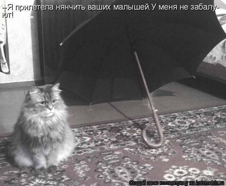 --Я прилетела нянчить ваших малышей.У меня не забалу- ют!... Котоматрица: --Я прилетела нянчить ваших малышей.У меня не забалу- ют!