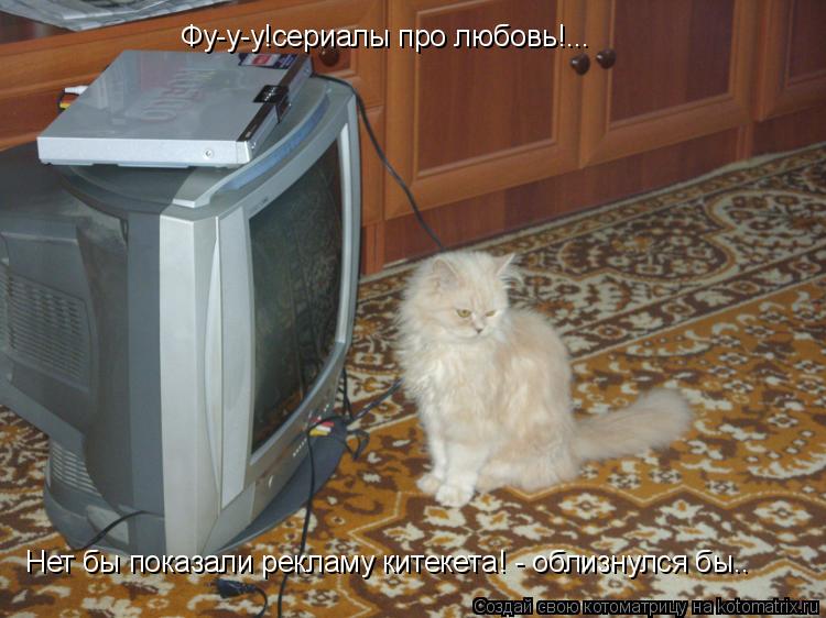 Котоматрица: Фу-у-у!сериалы про любовь!... Нет бы показали рекламу китекета! - облизнулся бы..