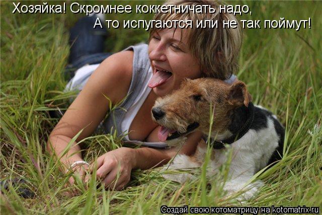Хозяйка! Скромнее коккетничать надо, А то испугаются или не так поймут!... Котоматрица: Хозяйка! Скромнее коккетничать надо, А то испугаются или не так поймут!