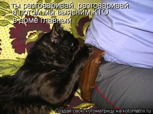 - ты разговаривай, разговаривай. а потом мы выясним КТО в доме главный... Котоматрица: - ты разговаривай, разговаривай. а потом мы выясним КТО в доме главный