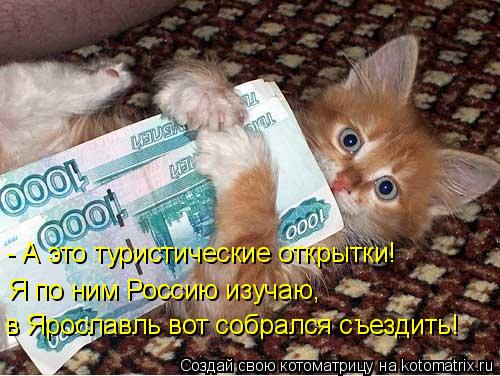 Котоматрица: - А это туристические открытки! Я по ним Россию изучаю, в Ярославль вот собрался съездить!