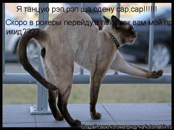 Я танцую рэп,рэп ща одену сap,cap!!!!!! Скоро в рокеры перейду,а пока как вам мой прикид???? икид????... Котоматрица: Я танцую рэп,рэп ща одену сap,cap!!!!!! Скоро в рокеры перейду,а пока как вам мой прикид???? икид????