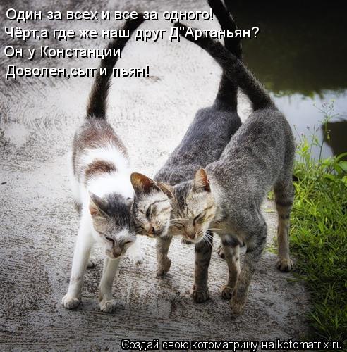 Один за всех и все за одного! Чёрт,а где же наш друг Д"Артаньян? Он у Констанции Доволен,сыт и пьян!... Котоматрица: Один за всех и все за одного! Чёрт,а где же наш друг Д"Артаньян? Он у Констанции Доволен,сыт и пьян!