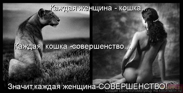 Каждая женщина - кошка.... Каждая кошка -совершенство.... Значит,каждая женщина-СОВЕРШЕНСТВО!... Котоматрица: Каждая женщина - кошка.... Каждая кошка -совершенство.... Значит,каждая женщина-СОВЕРШЕНСТВО!