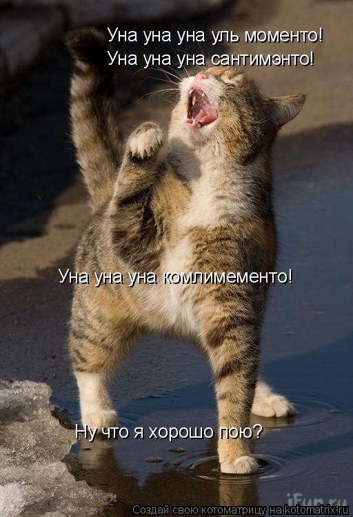 Уна уна уна уль моменто! Уна уна уна сантимэнто! Уна уна уна комлимементо! Ну что я хорошо пою?... Котоматрица: Уна уна уна уль моменто! Уна уна уна сантимэнто! Уна уна уна комлимементо! Ну что я хорошо пою?
