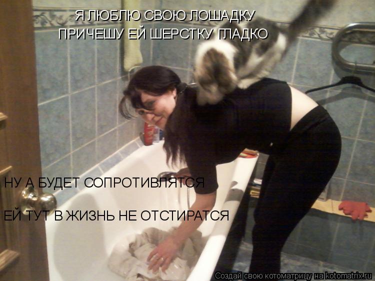 Котоматрица: Я ЛЮБЛЮ СВОЮ ЛОШАДКУ ПРИЧЕШУ ЕЙ ШЕРСТКУ ГЛАДКО НУ А БУДЕТ СОПРОТИВЛЯТСЯ ЕЙ ТУТ В ЖИЗНЬ НЕ ОТСТИРАТСЯ