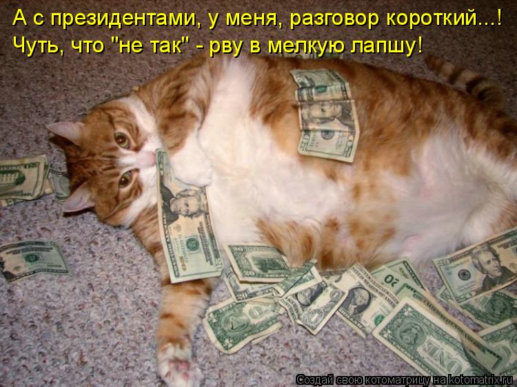 Котоматрица: А с президентами, у меня, разговор короткий...! Чуть, что "не так" - рву в мелкую лапшу!