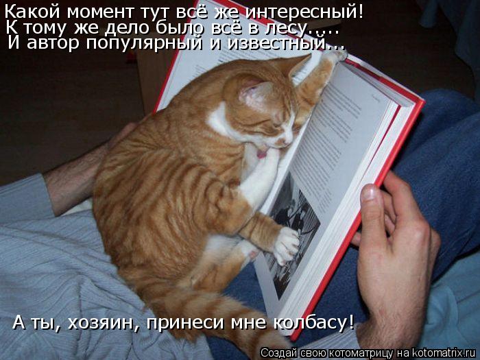 Котоматрица: Какой момент тут всё же интересный! К тому же дело было всё в лесу..... И автор популярный и известный... А ты, хозяин, принеси мне колбасу!