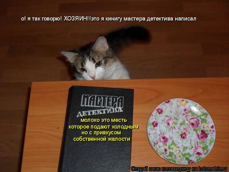 молоко это месть которое подают холодным но с привкусом собственной жалости о! я так говорю! ХОЗЯИН!... Котоматрица: молоко это месть которое подают холодным но с привкусом собственной жалости о! я так говорю! ХОЗЯИН!!это я кинигу мастера детектива написал