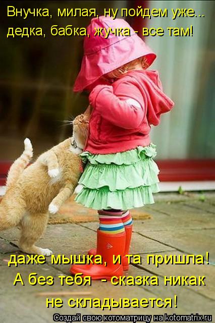 Котоматрица: Внучка, милая, ну пойдем уже... дедка, бабка, жучка - все там! даже мышка, и та пришла! А без тебя  - сказка никак не складывается!