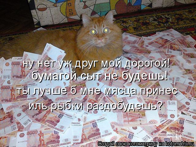 бумагой сыт не будешь! иль рыбки раздобудешь? ты лучше б мне мясца принес ну нет уж,друг мой дорогой... Котоматрица: бумагой сыт не будешь! иль рыбки раздобудешь? ты лучше б мне мясца принес ну нет уж,друг мой дорогой!
