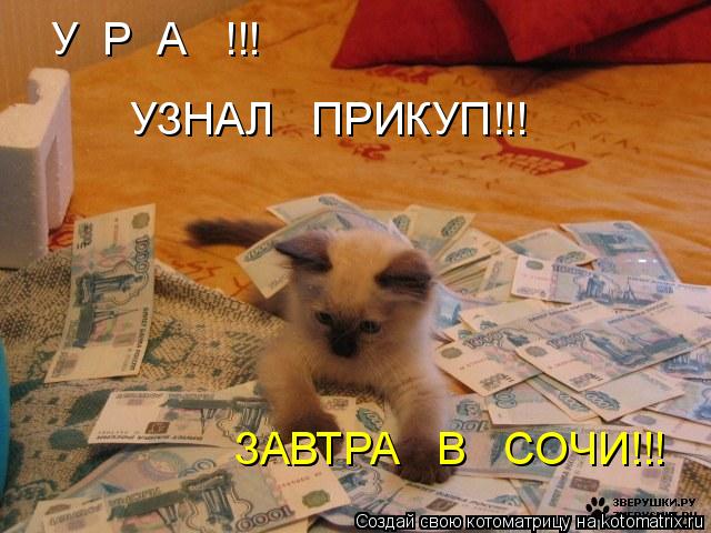 У Р А !!! УЗНАЛ ПРИКУП!!! ЗАВТРА В СОЧИ!!!... Котоматрица: У Р А !!! УЗНАЛ ПРИКУП!!! ЗАВТРА В СОЧИ!!!
