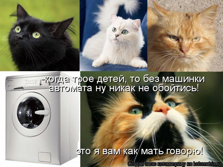 -когда трое детей, то без машинки автомата ну никак не обойтись! это я вам как мать говорю!... Котоматрица: -когда трое детей, то без машинки автомата ну никак не обойтись! это я вам как мать говорю!