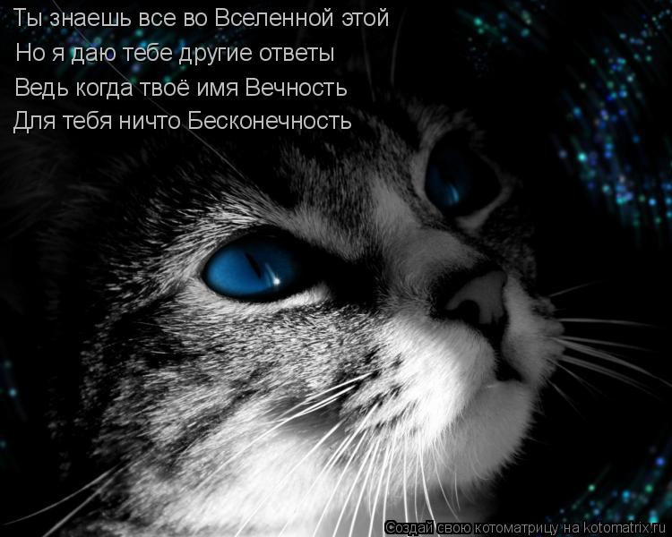 Ты знаешь все во Вселенной этой Но я даю тебе другие ответы Ведь когда твоё имя Вечность Для тебя нич... Котоматрица: Ты знаешь все во Вселенной этой Но я даю тебе другие ответы Ведь когда твоё имя Вечность Для тебя ничто Бесконечность