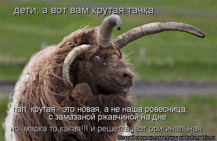дети, а вот вам крутая тачка пап, крутая - это новая, а не наша ровесница, с замазаной ржавчиной на д... Котоматрица: дети, а вот вам крутая тачка пап, крутая - это новая, а не наша ровесница, с замазаной ржавчиной на дне но марка то какая!!! и решетка, вот ориги