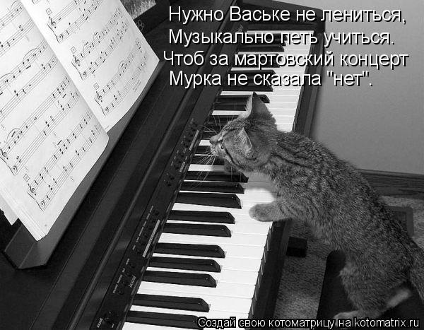 Котоматрица: Нужно Ваське не лениться, Музыкально петь учиться. Чтоб за мартовский концерт Мурка не сказала "нет".