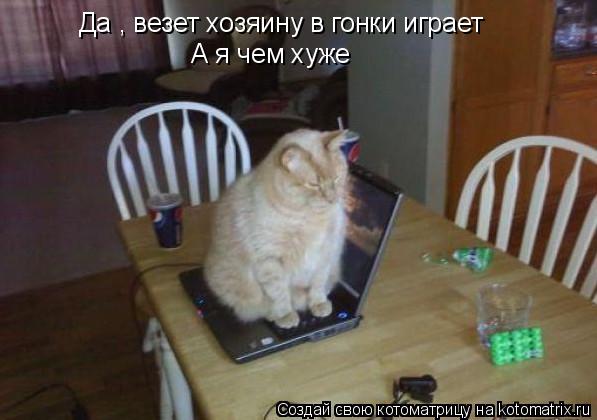 Да , везет хозяину в гонки играет А я чем хуже... Котоматрица: Да , везет хозяину в гонки играет А я чем хуже