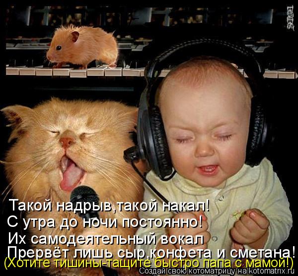 Такой надрыв,такой накал! С утра до ночи постоянно! Их самодеятельный вокал Прервёт лишь сыр,конфета ... Котоматрица: Такой надрыв,такой накал! С утра до ночи постоянно! Их самодеятельный вокал Прервёт лишь сыр,конфета и сметана! (Хотите тишины-тащите быстро