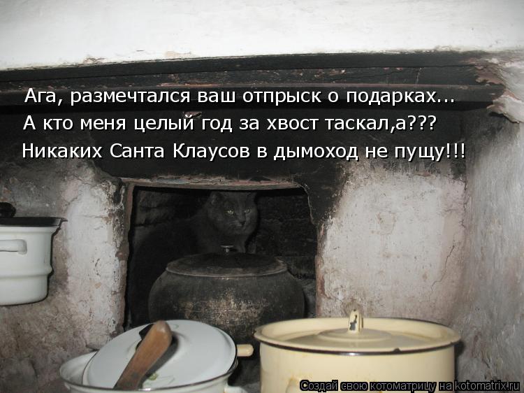 Ага, размечтался ваш отпрыск о подарках... А кто меня целый год за хвост таскал,а??? Никаких Санта Кл... Котоматрица: Ага, размечтался ваш отпрыск о подарках... А кто меня целый год за хвост таскал,а??? Никаких Санта Клаусов в дымоход не пущу!!!