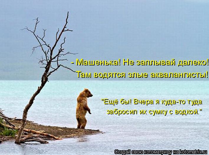 - Машенька! Не заплывай далеко! Там водятся злые аквалангисты! "Ещё бы! Вчера я куда-то туда забросил... Котоматрица: - Машенька! Не заплывай далеко! Там водятся злые аквалангисты! "Ещё бы! Вчера я куда-то туда забросил их сумку с водкой."