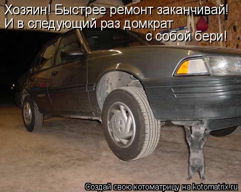 Хозяин! Быстрее ремонт заканчивай! И в следующий раз домкрат с собой бери!... Котоматрица: Хозяин! Быстрее ремонт заканчивай! И в следующий раз домкрат с собой бери!
