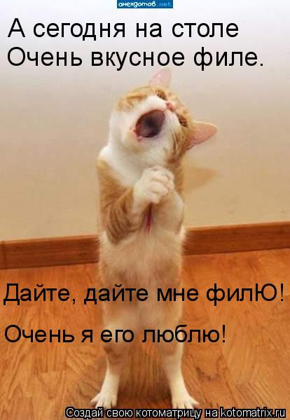 А сегодня на столе Очень вкусное филе. Дайте, дайте мне филЮ! Очень я его люблю!... Котоматрица: А сегодня на столе Очень вкусное филе. Дайте, дайте мне филЮ! Очень я его люблю!