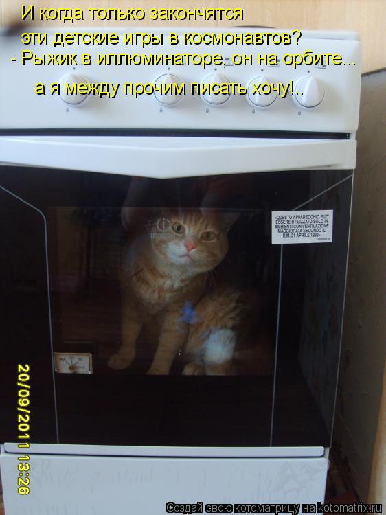 И когда только закончятся эти детские игры в космонавтов? - Рыжик в иллюминаторе, он на орбите... а я... Котоматрица: И когда только закончятся эти детские игры в космонавтов? - Рыжик в иллюминаторе, он на орбите... а я между прочим писать хочу!..