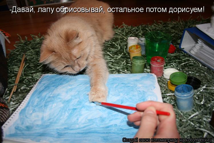 -Давай, лапу обрисовывай, остальное потом дорисуем!... Котоматрица: -Давай, лапу обрисовывай, остальное потом дорисуем!