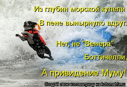 Котоматрица: Нет, не "Венера"  Из глубин морской купели В пене вынырнуло вдруг. А привидение Муму!  Боттичелли,