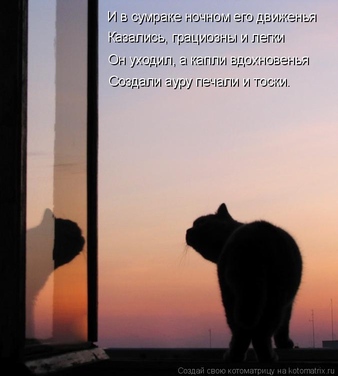 И в сумраке ночном его движенья Казались, грациозны и легки Он уходил, а капли вдохновенья Создали ау... Котоматрица: И в сумраке ночном его движенья Казались, грациозны и легки Он уходил, а капли вдохновенья Создали ауру печали и тоски…