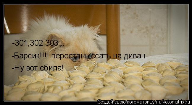 Котоматрица: -301,302,303... -Барсик!!!! перестань ссать на диван -Ну вот сбила!