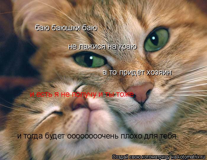 Котоматрица: баю баюшки баю не лажися на краю а то придёт хозяин и есть я не получу и ты тоже и тогда будет оооооооочень плохо для тебя